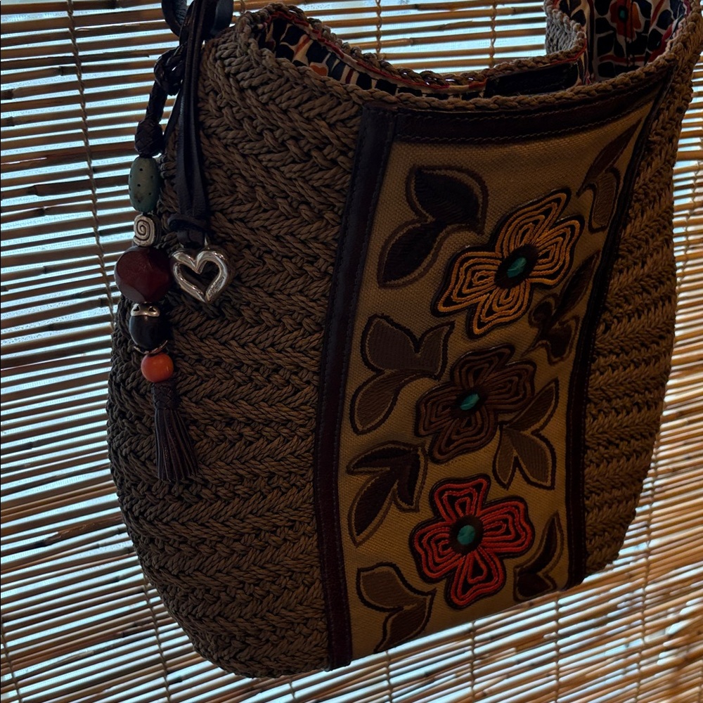 Brighton Floral Embroidered Tan and Brown Women's Bag - Picture 7 of 7